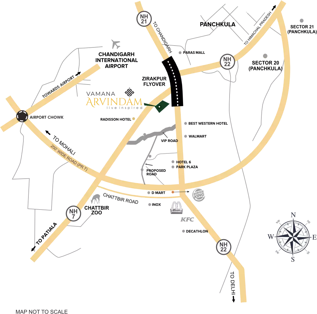 Location map of Vamana Arvindam, Zirakpur